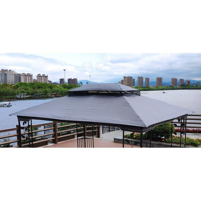 13x10 Ft Patio Double Roof Gazebo Replacement Canopy Top Fabric, Gray