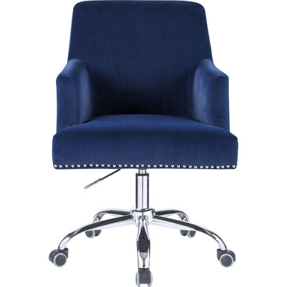 Trenerry Office Chair in Blue Velvet & Chrome Finish