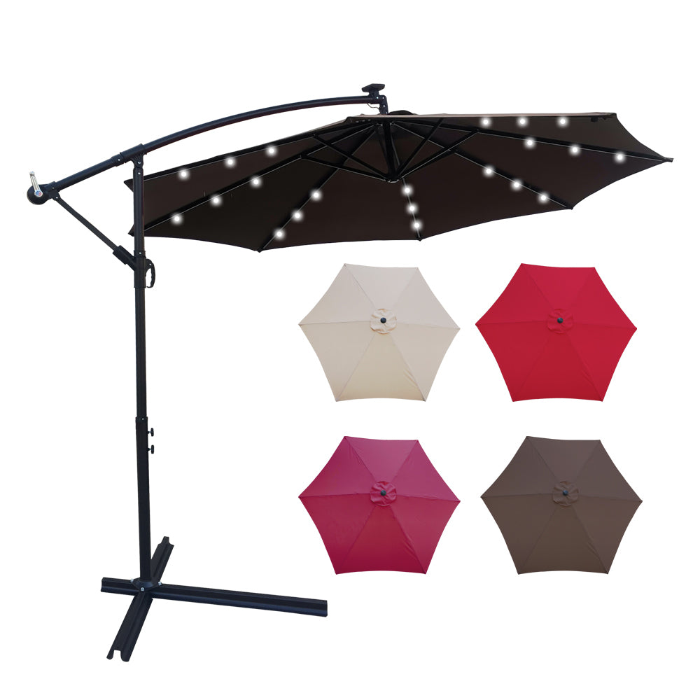 10 ft Outdoor Patio Umbrella Solar Powered LED Lighted Sun Shade Market Waterproof 8 Ribs Umbrella with Crank and Base for Garden Deck Backyard Pool - Streamdale Furniture