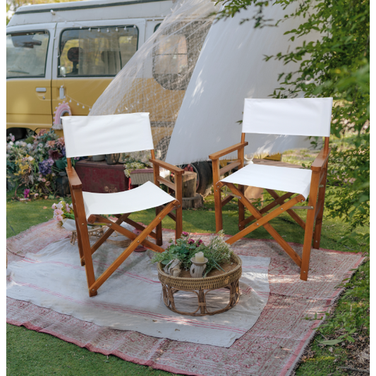 Folding Chair Wooden Director Chair Canvas Folding Chair Folding Chair 2pcs/set populus + Canvas (Color : White)