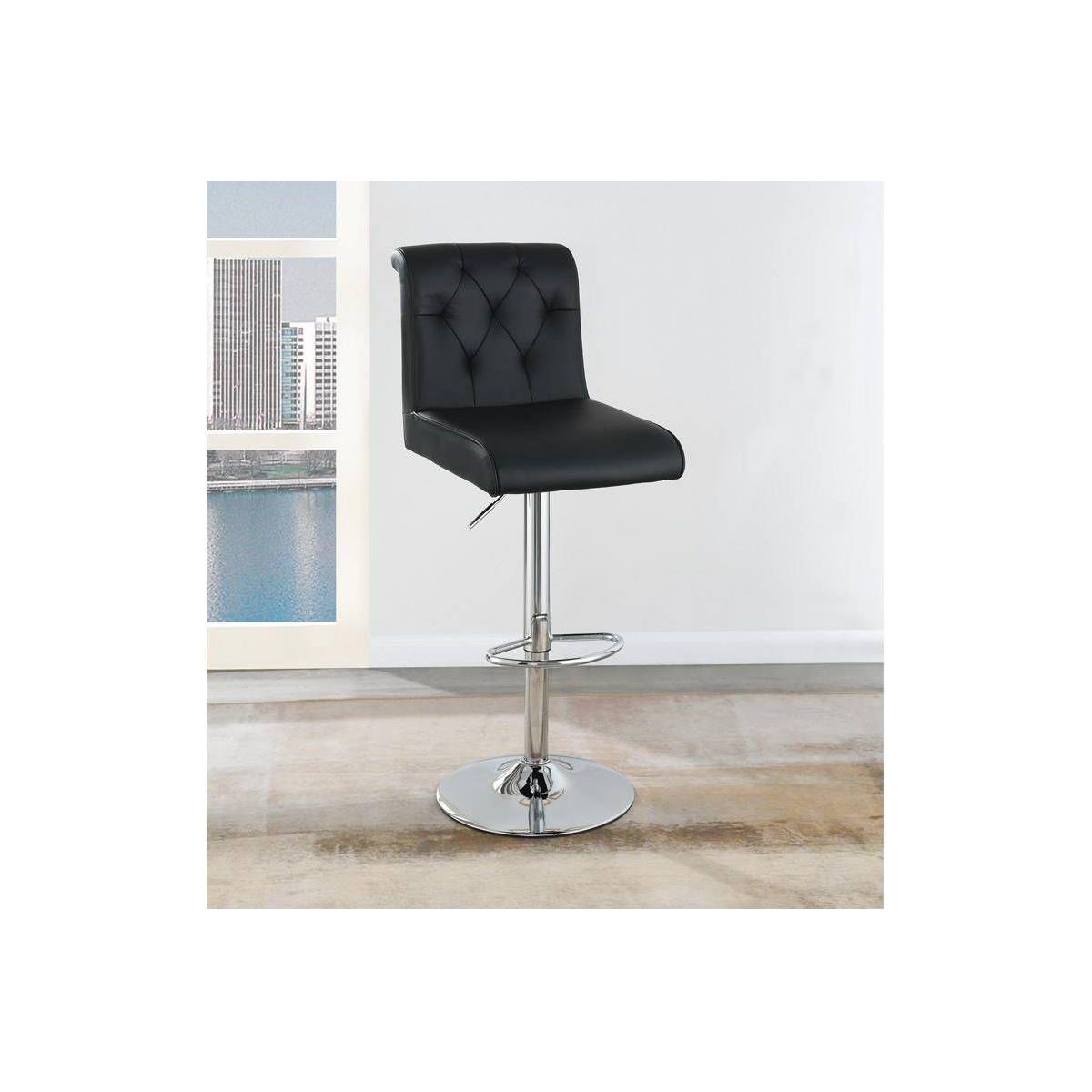 Adjustable Bar stool Gas lift Chair Black Faux Leather Tufted Chrome Base Modern Set of 2 Chairs Dining Kitchen