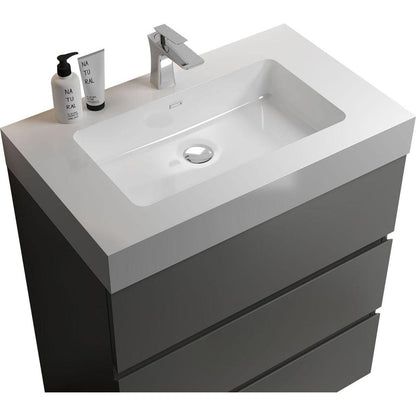 Alice 30" Gray Bathroom Vanity with Sink, Large Storage Freestanding Bathroom Vanity for Modern Bathroom, One-Piece White Sink Basin without Drain and Faucet