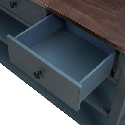 Retro Design Console Table with Two Open Shelves, Pine Solid Wood Frame and Legs for Living Room (Navy) - Streamdale Furniture