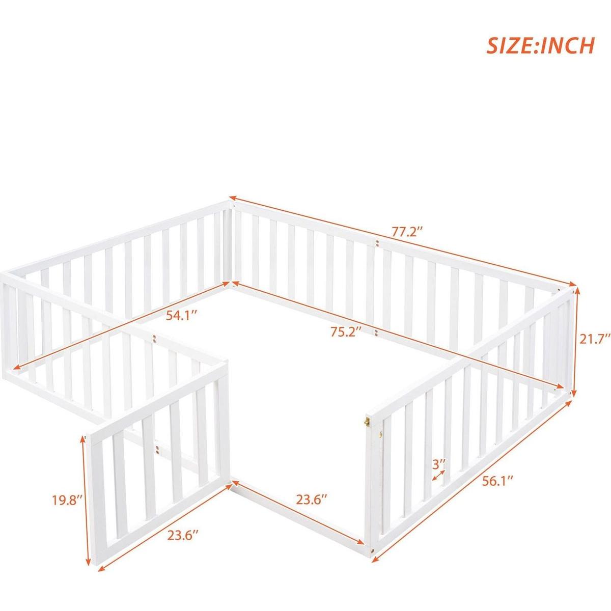 Full Size Wood Daybed Frame with Fence, White - Streamdale Furniture