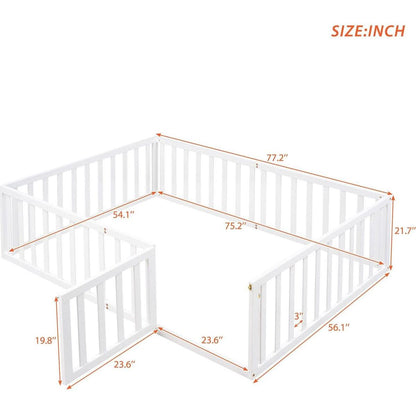 Full Size Wood Daybed Frame with Fence, White - Streamdale Furniture
