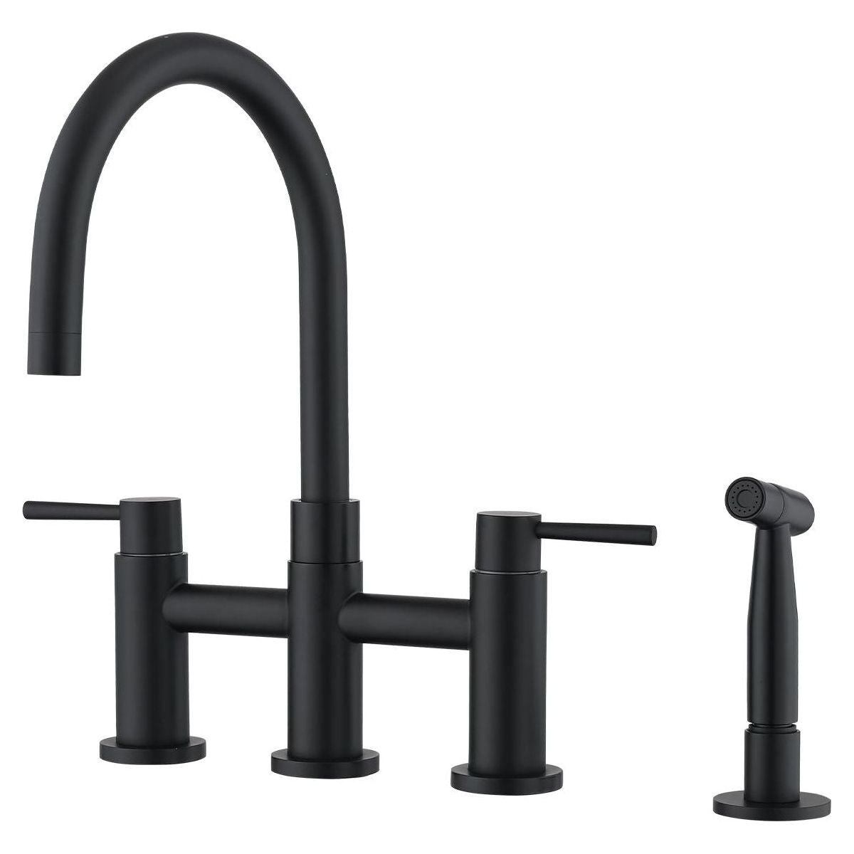 Double Handle Bridge Kitchen Faucet with Side Spray