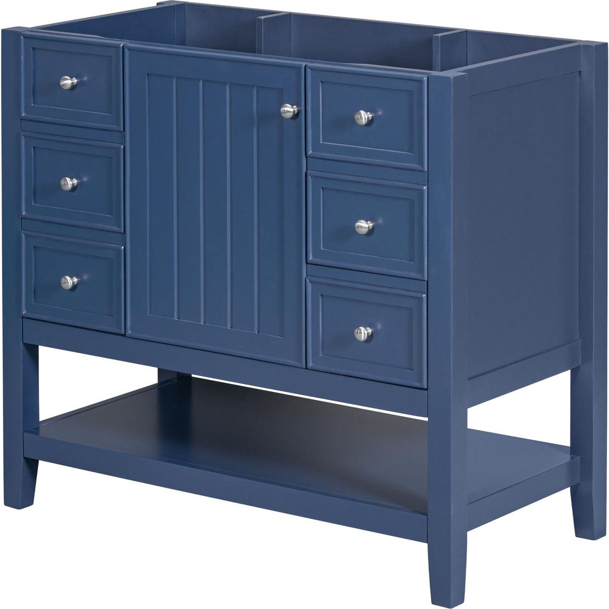 36" Bathroom Vanity without Sink, Cabinet Base Only, One Cabinet and three Drawers, Blue