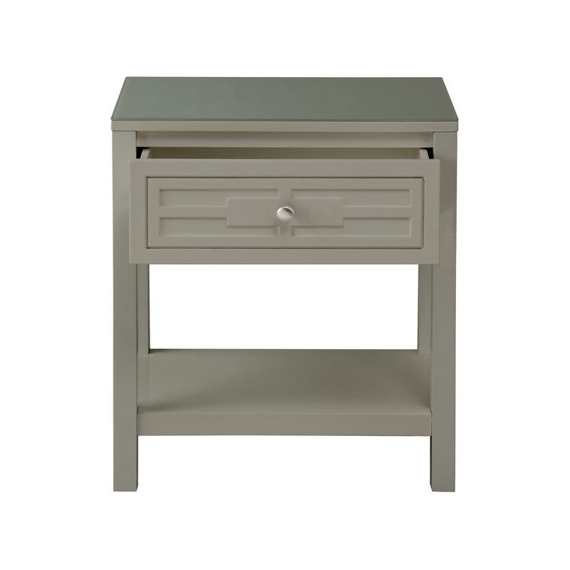 Dylan Taupe Wooden End Side Table Nightstand with Glass Top and Drawer