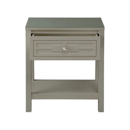 Dylan Taupe Wooden End Side Table Nightstand with Glass Top and Drawer