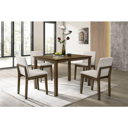 Dark Walnut Finish 5pc Dining Room Set Dining Table 4x Chairs Beige Fabric Chair Seat Kitchen Breakfast Dining room Furniture Rubberwood Veneer Unique Design