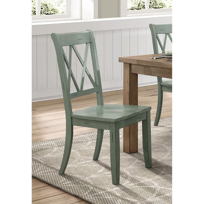 Casual Teal Finish Chairs Set of 2 Pine Veneer Transitional Double-X Back Design Dining Room Chairs