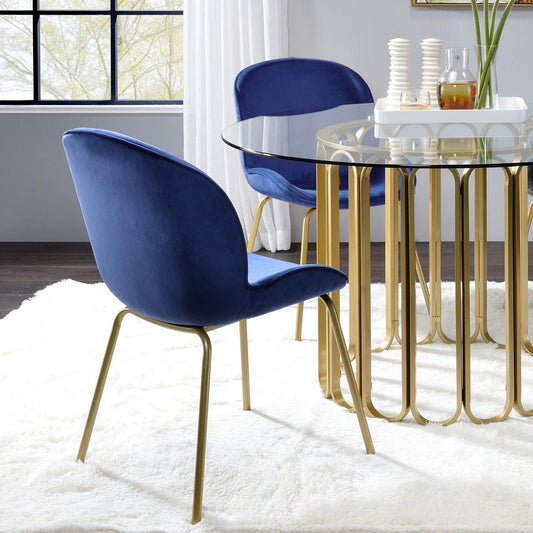 Chuchip Side Chair (Set-2) in Blue Velvet & Gold