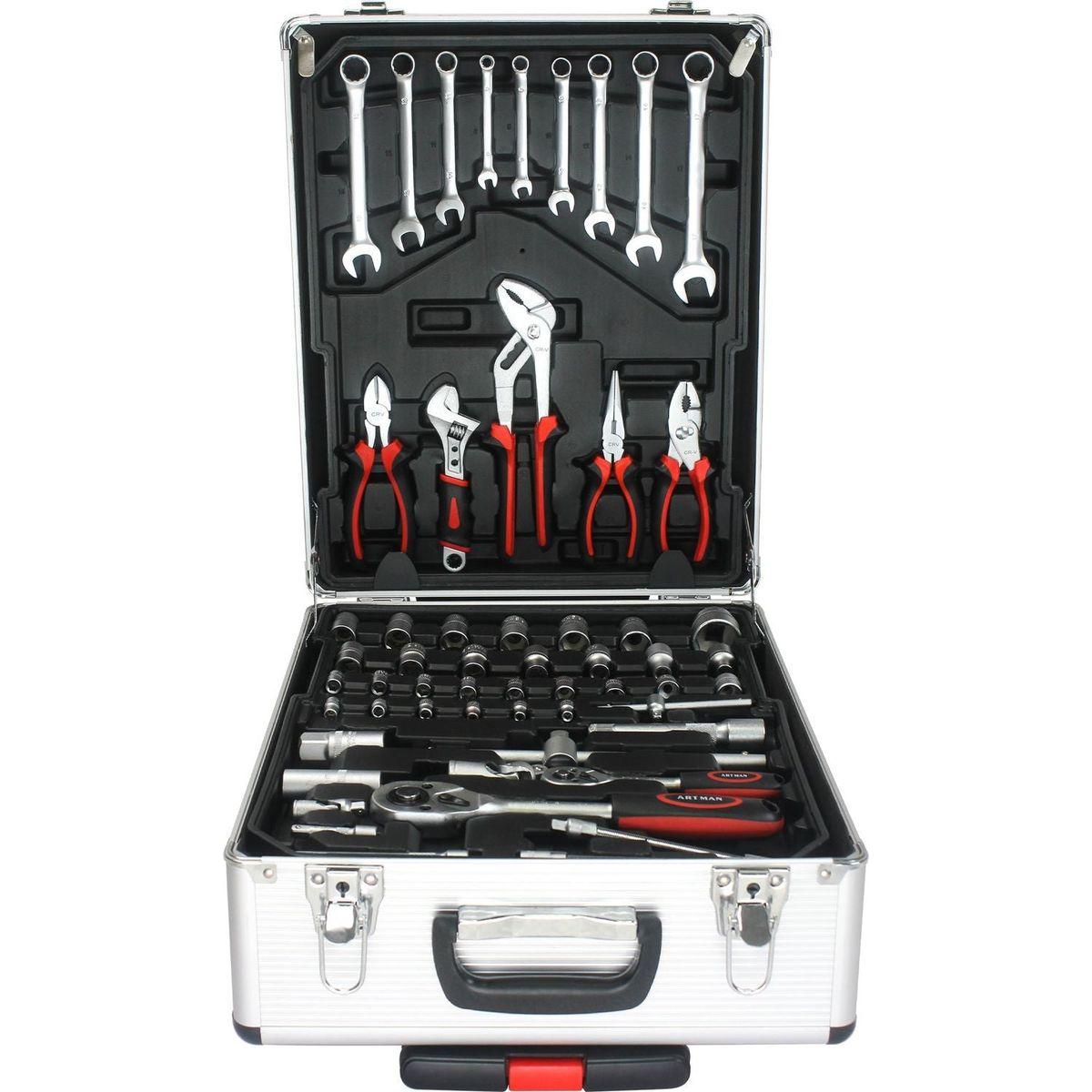 White Hand Tool Box with 4 layers of Toolset and wheels