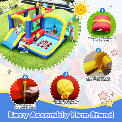 7 in 1 Inflatable Bounce House, Bouncy House with Ball Pit for Kids Indoor Outdoor Party Family Fun, Obstacles, Toddler Jump Bouncy Castle with Ball Pit for Birthday Party Gifts - Streamdale Furniture
