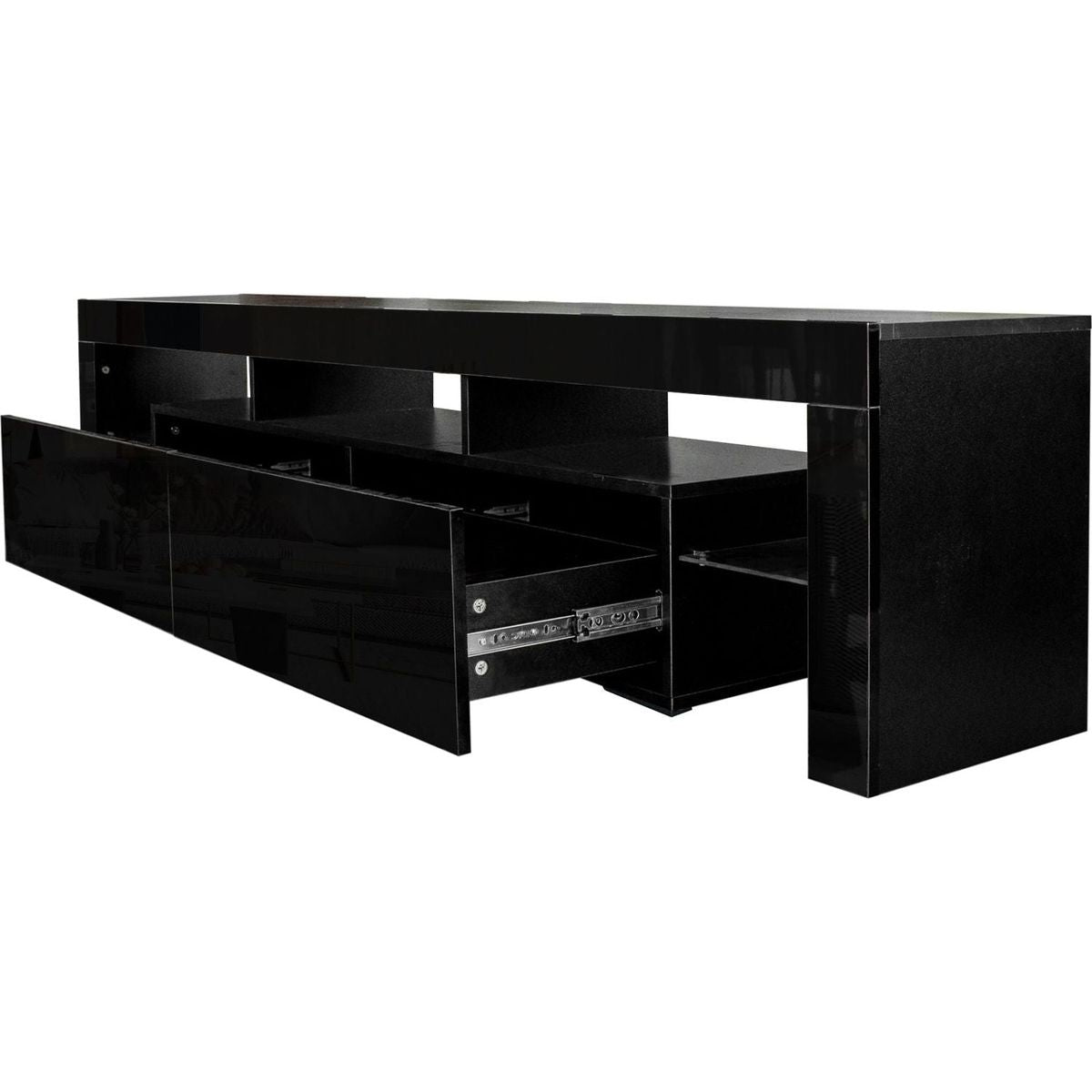 Modern gloss black TV Stand for 80 inch TV, 20 Colors LED TV Stand w/Remote Control Lights