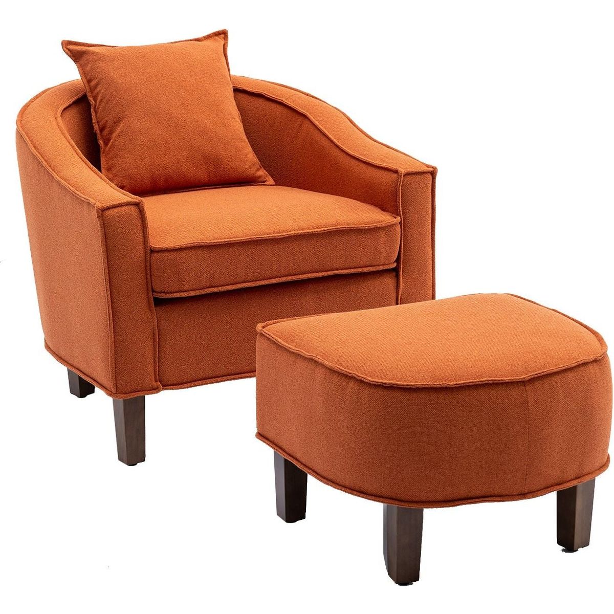 Accent Chair with Ottoman, Mid Century Modern Barrel Chair Upholstered Club Tub Round Arms Chair for Living Room