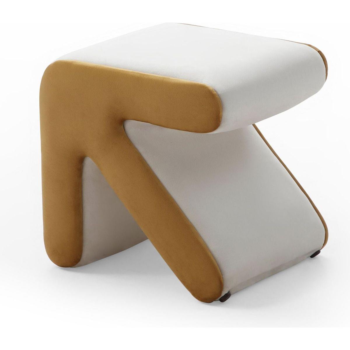 Modern Creative Upholstered Velvet Sofa Stool Kids Stool Shoe Bench Footrest Footstool Multifaceted Stool Ottoman Coffee Table Arrow Design Handicraft Decoration for Living Room Bedroom, Beige+Gold
