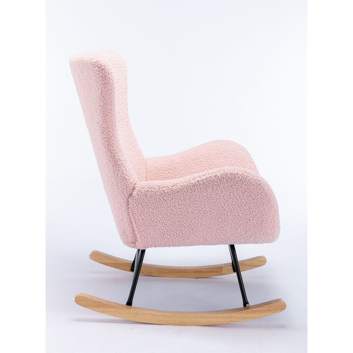 Teddy Fabric Padded Seat Rocking Chair With High Backrest And Armrests