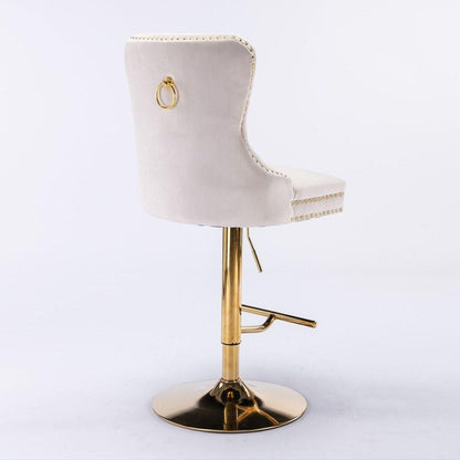 Furniture, Thick Golden Swivel Velvet Barstools Adjusatble Seat Height from 27-35 Inch, Modern Upholstered Bar Stools with Backs Comfortable Tufted for Home Pub and Kitchen Island (Beige, Set of 2) - Streamdale Furniture