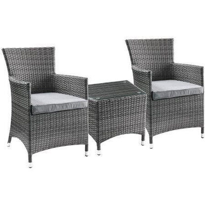 Tashelle Patio Bistro Set (3Pc) in Gray Fabric & Gray Wicker