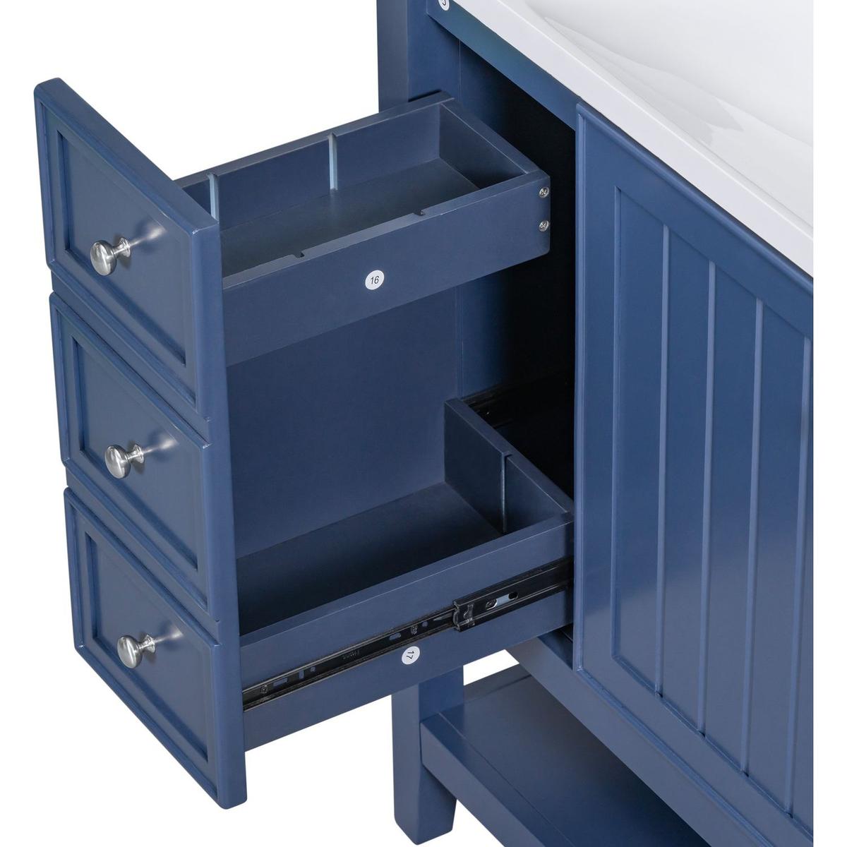 36" Bathroom Vanity with Sink Combo, One Cabinet and Three Drawers, Solid Wood and MDF Board, Blue