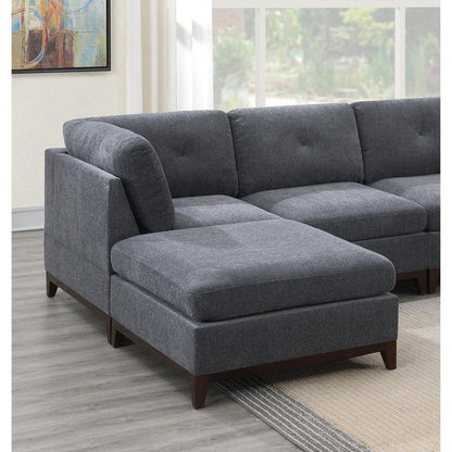 Ash Grey Chenille Fabric Modular Sectional 6pc Set Living Room Furniture U-Sectional Couch 2x Corner Wedge 2x Armless Chairs and 2x Ottomans Tufted Back Exposed Wooden Base