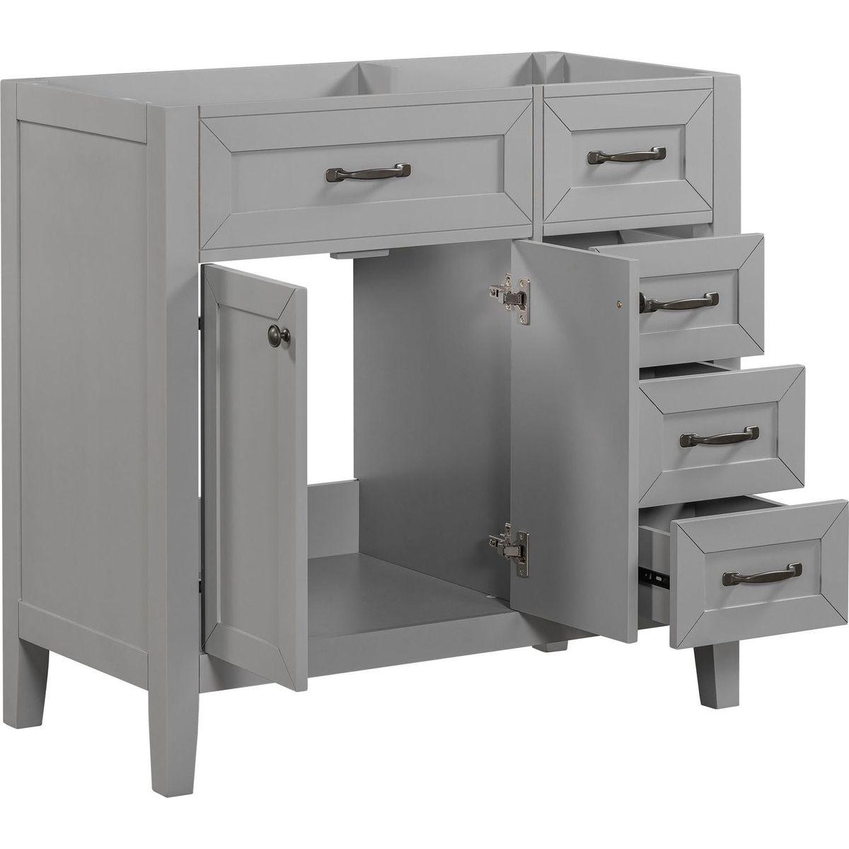 36" Bathroom Vanity without Sink, Cabinet Base Only, Bathroom Cabinet with Drawers, Solid Frame and MDF Board, Grey