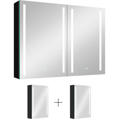 40x30 Inch LED Bathroom Medicine Cabinet Surface Mount Double Door Lighted Medicine Cabinet, Medicine Cabinets for Bathroom with Mirror Defogging, Dimmer Black