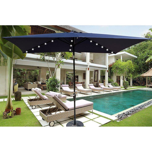 10 x 6.5t Rectangular Patio Solar LED Lighted Outdoor Umbrellas with Crank and Push Button Tilt for Garden Backyard Pool Swimming Pool - Streamdale Furniture