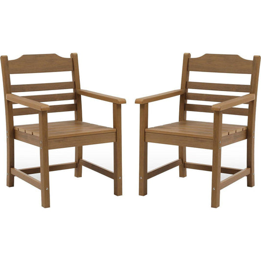 Patio Dining Chair with Armset Set of 2, HIPS Materialwith Imitation Wood Grain Wexture chair for Deck Pool Backyard, Teak