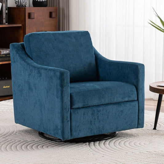 Large swivel chair, upholstered armchair, modern chair, skin-friendly gradient color linen fabric, comfortable to sit. Suitable for reception living room, Navy Blue