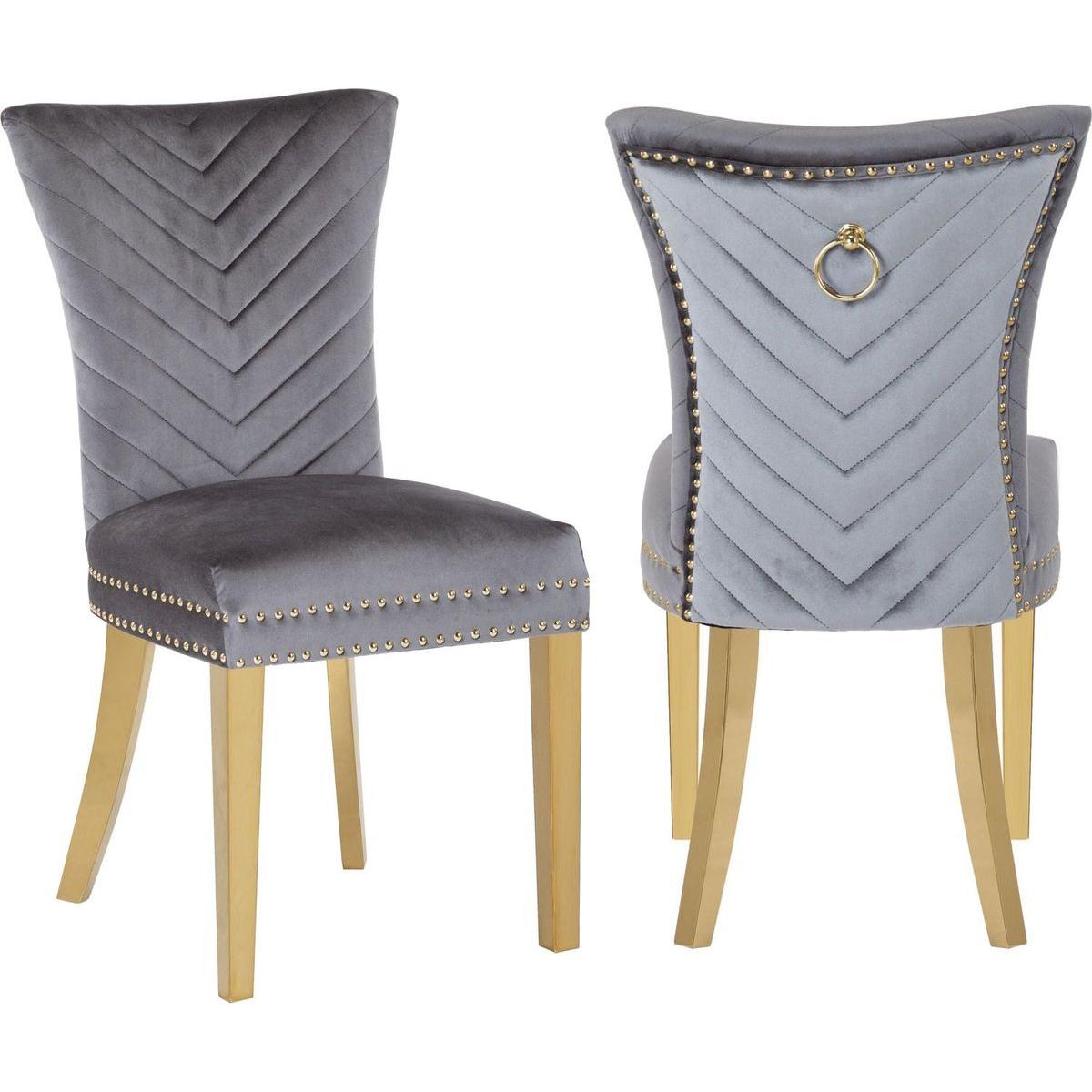 Eva 2 Piece Gold Legs Dining Chairs Finished with Velvet Fabric in Gray