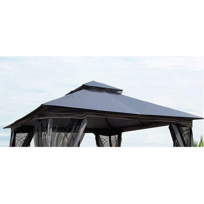 10x10 Ft Patio Double Roof Gazebo Replacement Canopy Top Fabric, Gray
