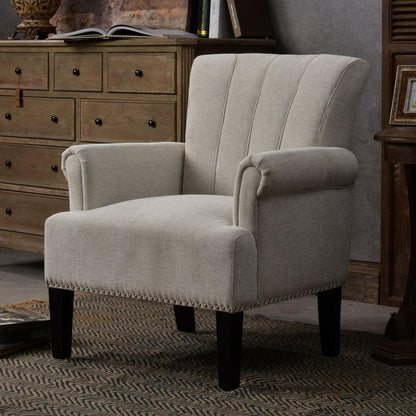 Accent Rivet Tufted Polyester Armchair, Cream