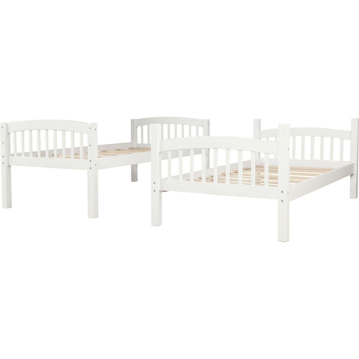 Twin Over Twin Bunk Bed with Ladder, White - Streamdale Furniture