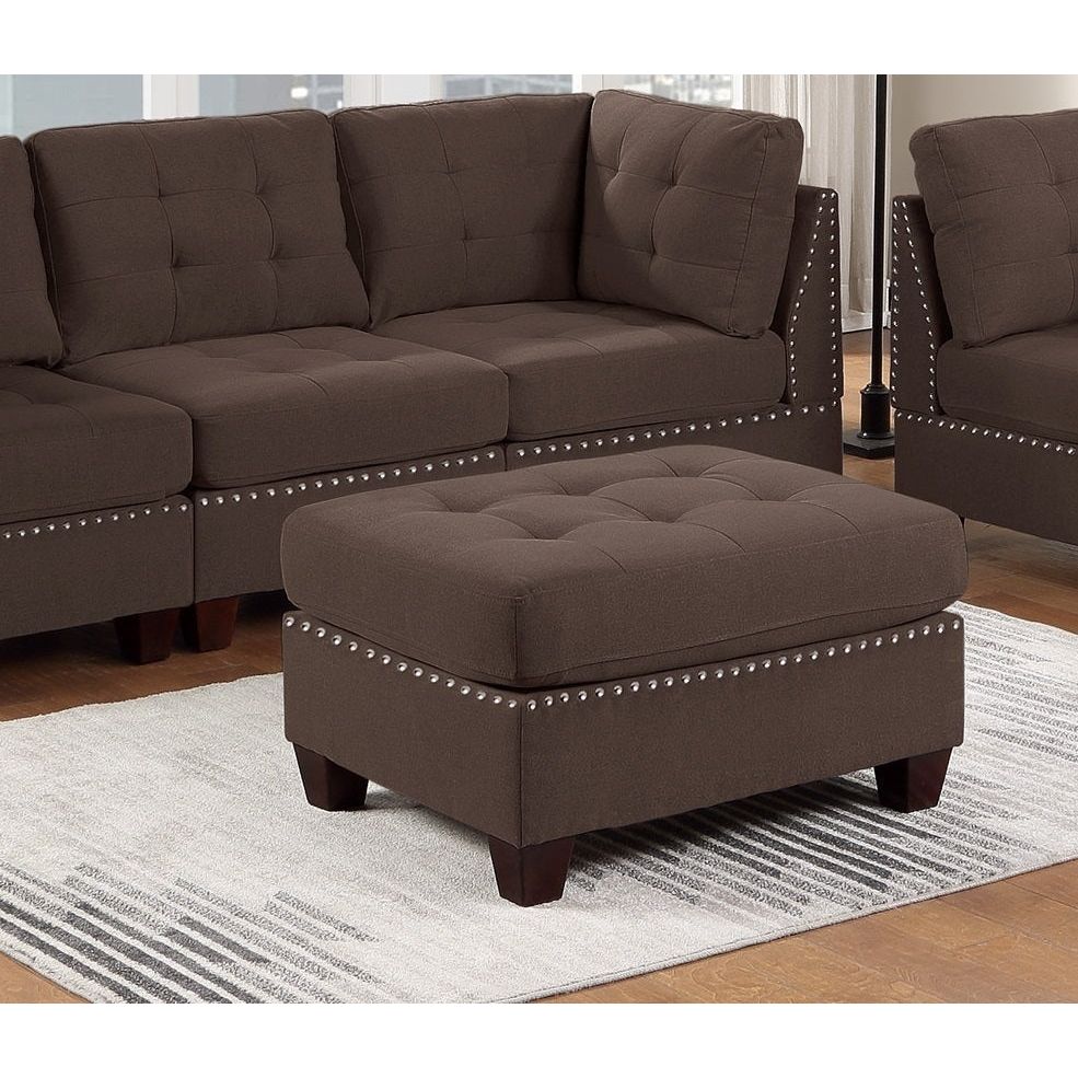 Modular Sofa Set 6pc Set Living Room Furniture Sofa Loveseat Tufted Couch Nail heads Black Coffee Linen Like Fabric 4x Corner Wedge 1x Armless Chair and 1x Ottoman