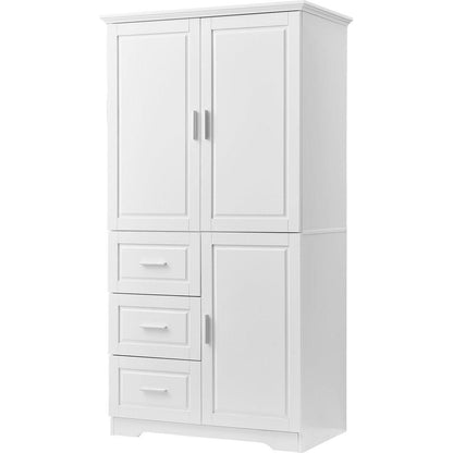 Tall and Wide Storage Cabinet with Doors for Bathroom/Office, Three Drawers, White