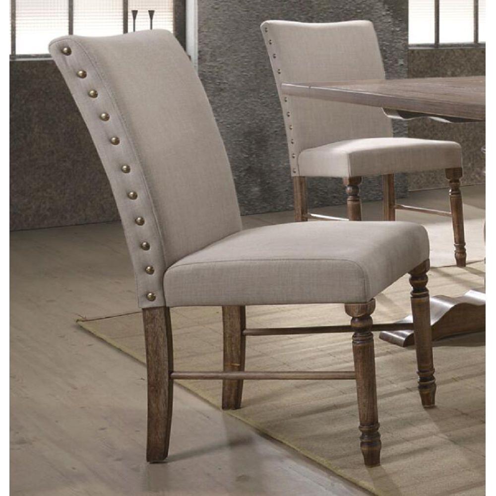 Leventis Side Chair (Set-2) in Cream Linen & Weathered Oak