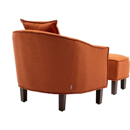 Accent Chair with Ottoman, Mid Century Modern Barrel Chair Upholstered Club Tub Round Arms Chair for Living Room