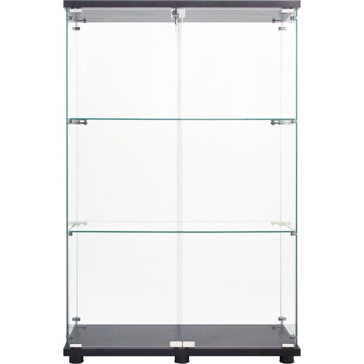 Two Door Glass Cabinet Glass Display Cabinet with 3 Shelves, Black - Streamdale Furniture