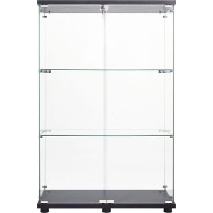 Two Door Glass Cabinet Glass Display Cabinet with 3 Shelves, Black - Streamdale Furniture