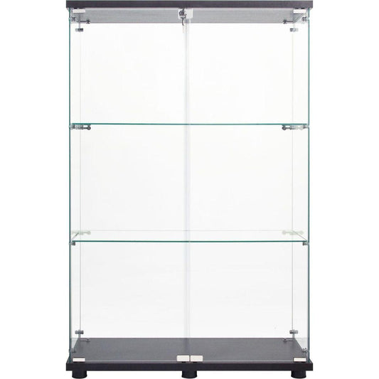 Two Door Glass Cabinet Glass Display Cabinet with 3 Shelves, Black