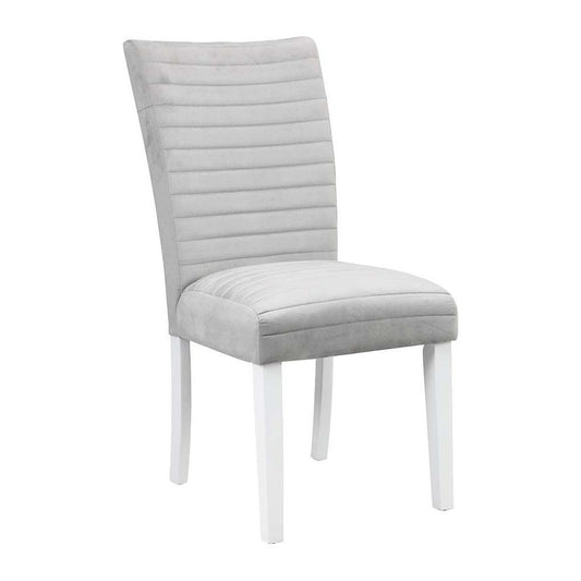 Elizaveta Side Chair (Set-2), Gray Velvet, Faux Crystal Diamonds &White High Gloss Finish