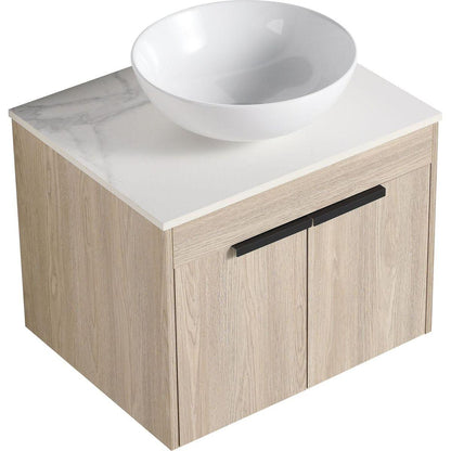 24" Modern Design Float Bathroom Vanity With Ceramic Basin Set, Wall Mounted White Oak Vanity With Soft Close Door, KD-PackingD-Packing Pieces