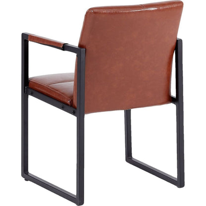 Brown modern european style dining chair PU leather black metal pipe dining room furniture chair set of 2