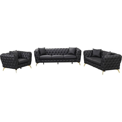 Modern 3-Piece Sofa Sets with Sturdy Metal Legs, Button Tufted Back, PU Upholstered Couches Sets Including Three Seat Sofa, Loveseat and Single Chair for Living Room Furniture Set, Black