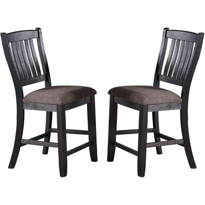 Dark Coffee Classic Wood Kitchen Dining Room Set of 2 High Chairs Fabric upholstered Seat Unique Design Back Counter Height Chairs