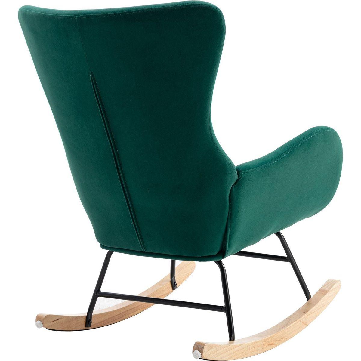 Velvet Fabric Padded Seat Rocking Chair With High Backrest And Armrests