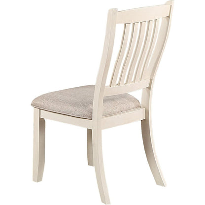 White Classic 2pcs Dining Chairs Set Rubberwood Beige Fabric Cushion Seats Slats Backs Dining Room Furniture Side Chair