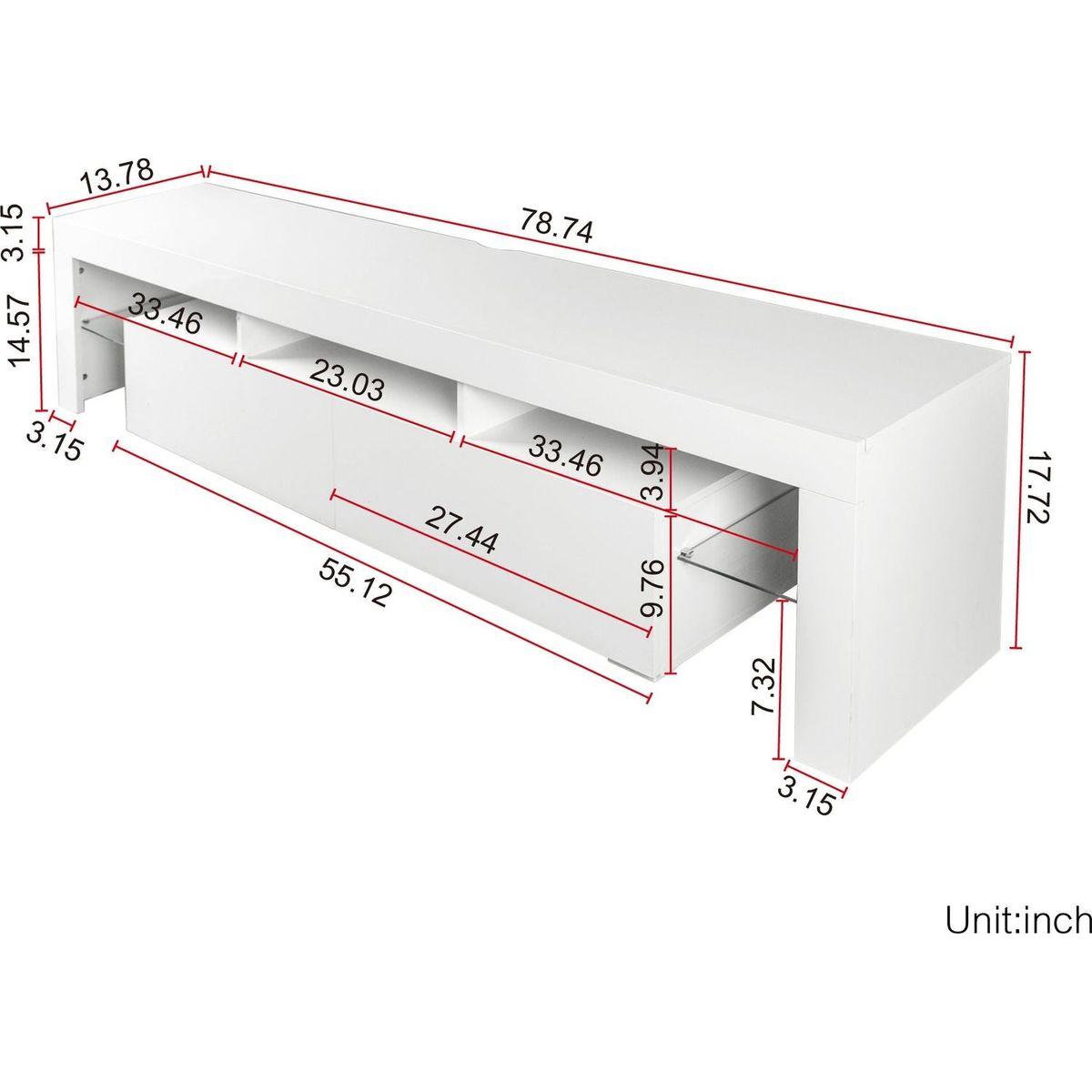 Modern gloss white TV Stand for 80 inch TV, 20 Colors LED TV Stand w/Remote Control Lights